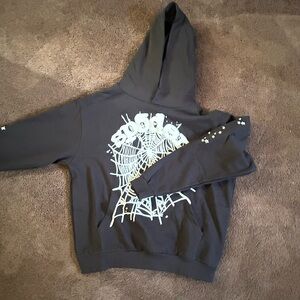 og black web sp5der puff print hoodie